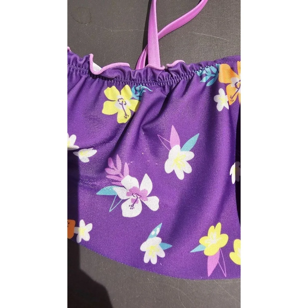 CAT & JACK Girls Purple Floral Bikini Size M (8) Ruffle Off-Shoulder‎ Sleeveless
